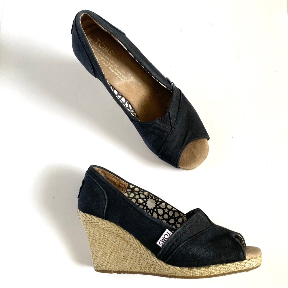 🖤TOMS Canvas Peep Toe Wedges - Picture 14 of 14